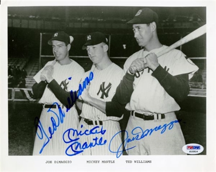 Joe DiMaggio, Mickey Mantle and Ted Williams Triple-Signed 8x10 Photo 